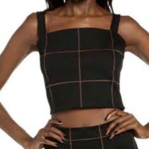Leith Black Tan Cropped Windowpane Tank Cami "Seen on TV" Small